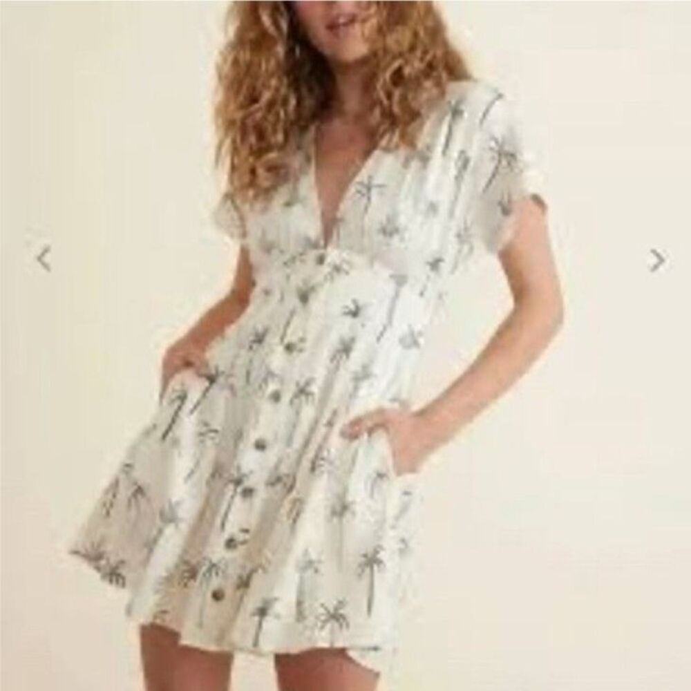 Marine Layer Cream Palm Tree Print Skater Dress Size Small
